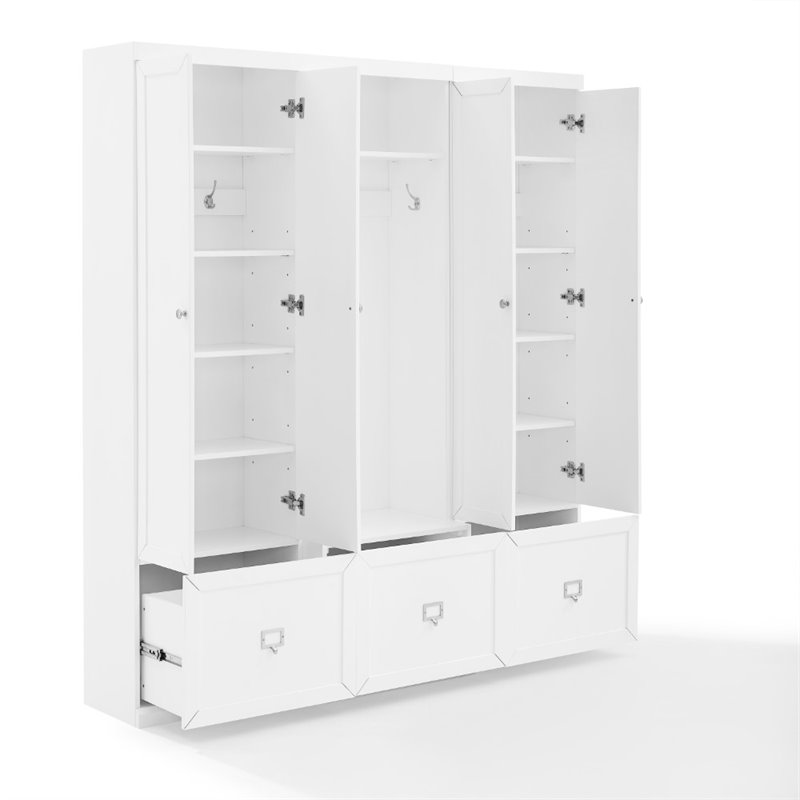 Bowery Hill MDF White Entryway Set Rectangular Modular 74