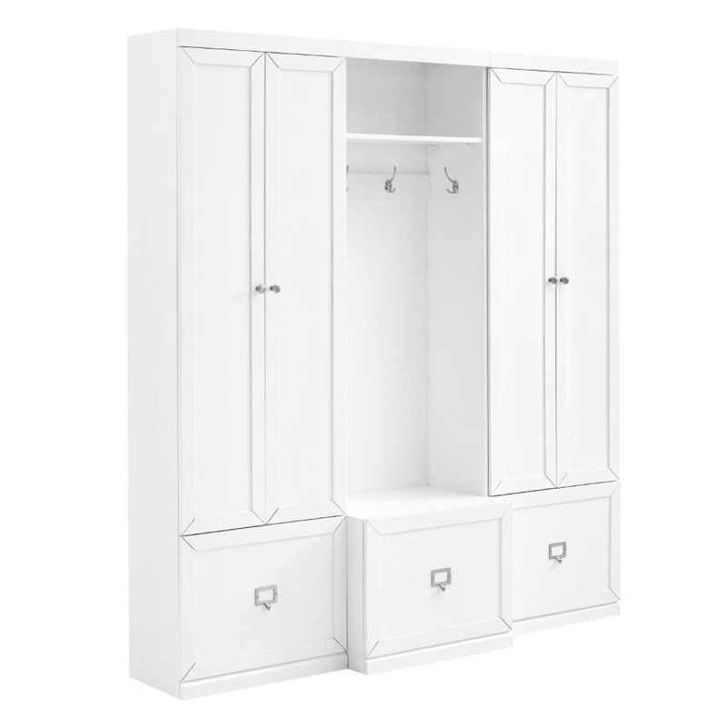 Bowery Hill MDF White Entryway Set Rectangular Modular 74