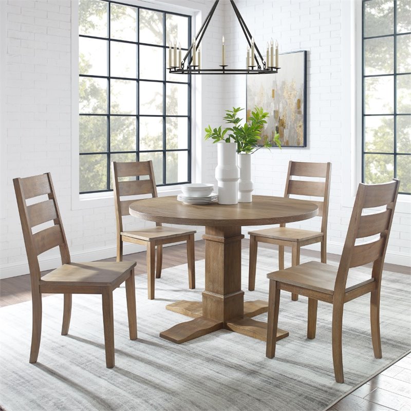 Bowery Hill 5-Piece Round Farmhouse Wood Dining Set in Rustic Brown
