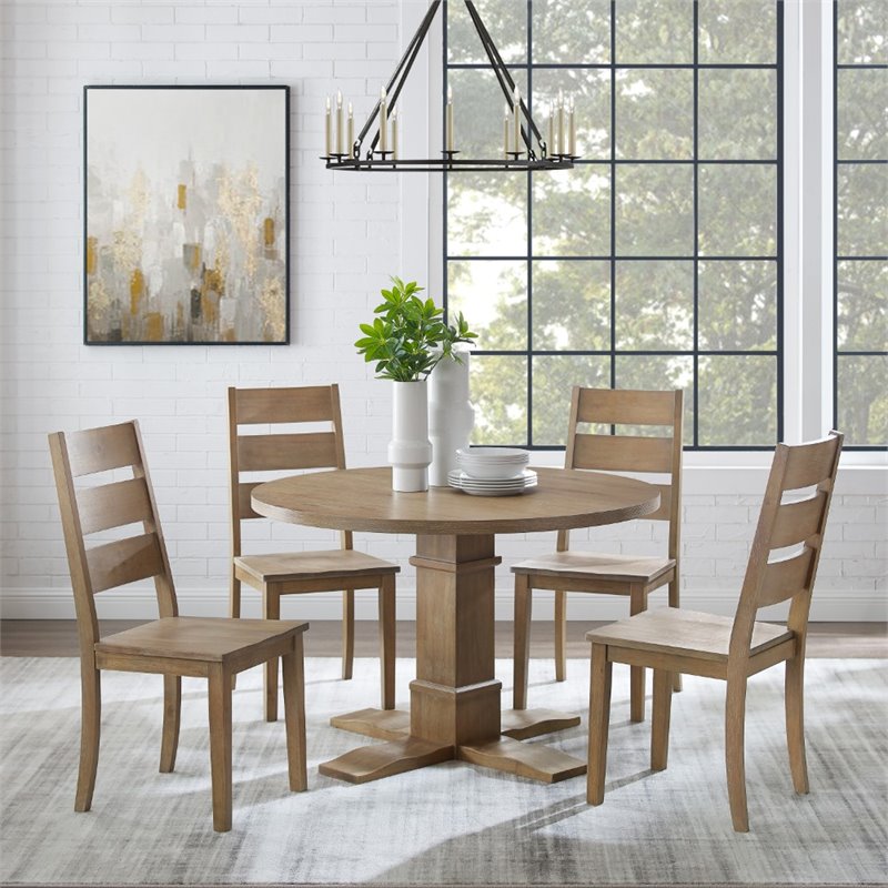Bowery Hill 5-Piece Round Farmhouse Wood Dining Set in Rustic Brown