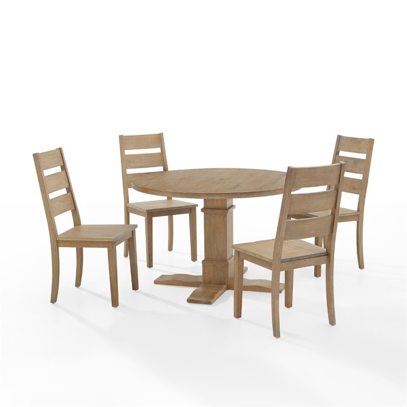 Bowery Hill 5-Piece Round Farmhouse Wood Dining Set in Rustic Brown