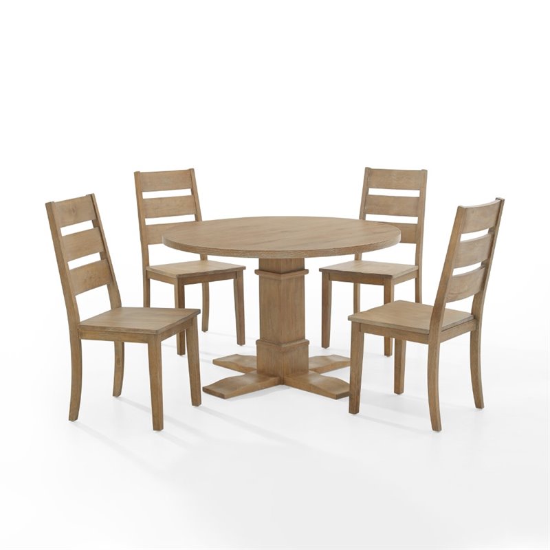 Bowery Hill 5-Piece Round Farmhouse Wood Dining Set in Rustic Brown