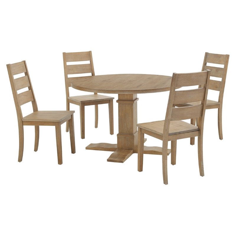 Bowery Hill 5-Piece Round Farmhouse Wood Dining Set in Rustic Brown