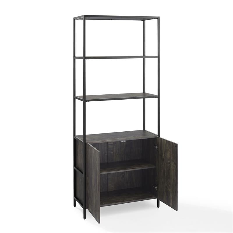 Bowery Hill Large Modern Wood/Steel Etagere in Brown Ash/Matte Black