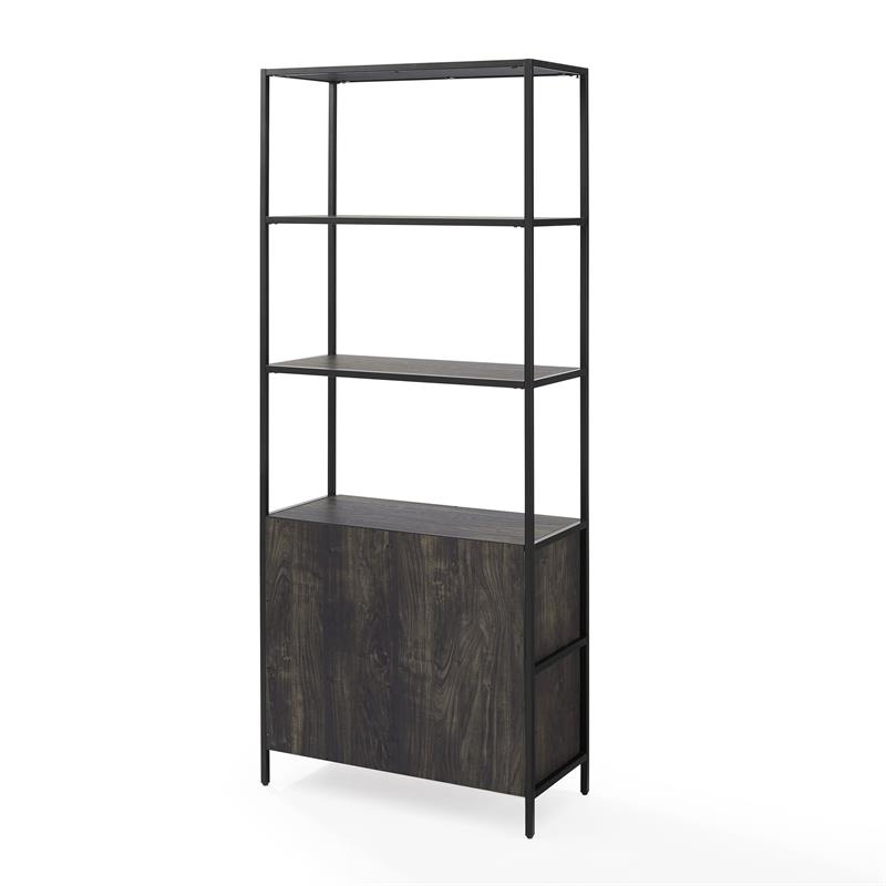 Bowery Hill Large Modern Wood/Steel Etagere in Brown Ash/Matte Black