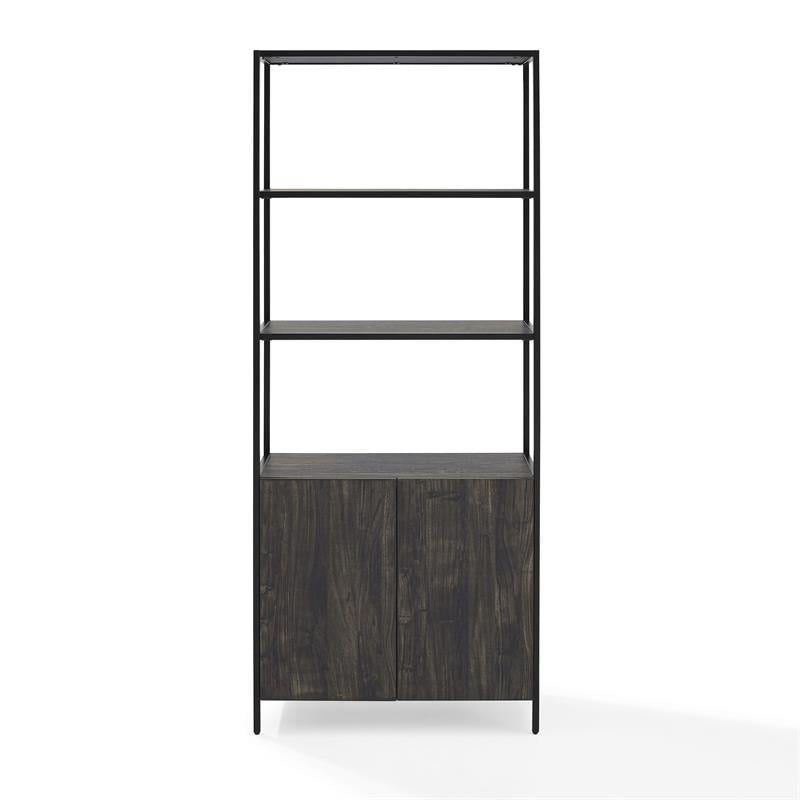 Bowery Hill Large Modern Wood/Steel Etagere in Brown Ash/Matte Black