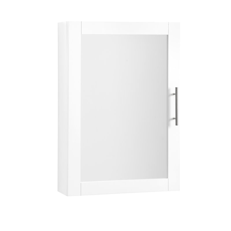 Bowery Hill Wood and Mirror Wall Cabinet in White/Chrome/Clear