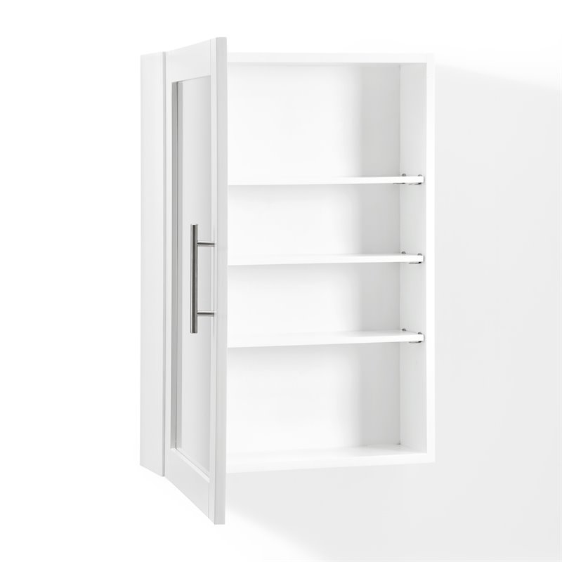 Bowery Hill Wood and Mirror Wall Cabinet in White/Chrome/Clear