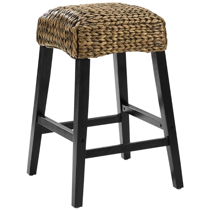 Bowery Hill Wood Bar Stool Chair Set of 2 in Black With Square Seat & Footrest