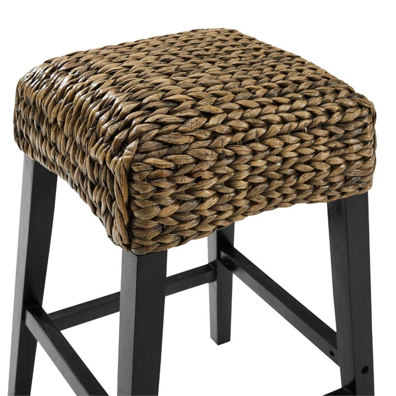 Bowery Hill Wood Bar Stool Chair Set of 2 in Black With Square Seat & Footrest