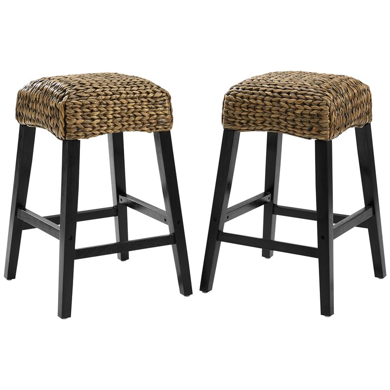 Bowery Hill Wood Bar Stool Chair Set of 2 in Black With Square Seat & Footrest