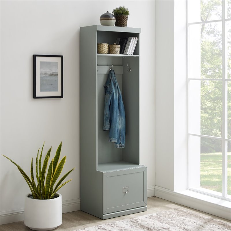 Bowery Hill Modern Wood Hall Tree with Drawer in Gray/Chrome