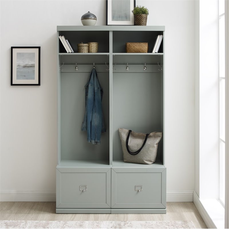 Bowery Hill 2-Drawer Wood Hall Tree Entryway in Distressed Gray (Set of 2)