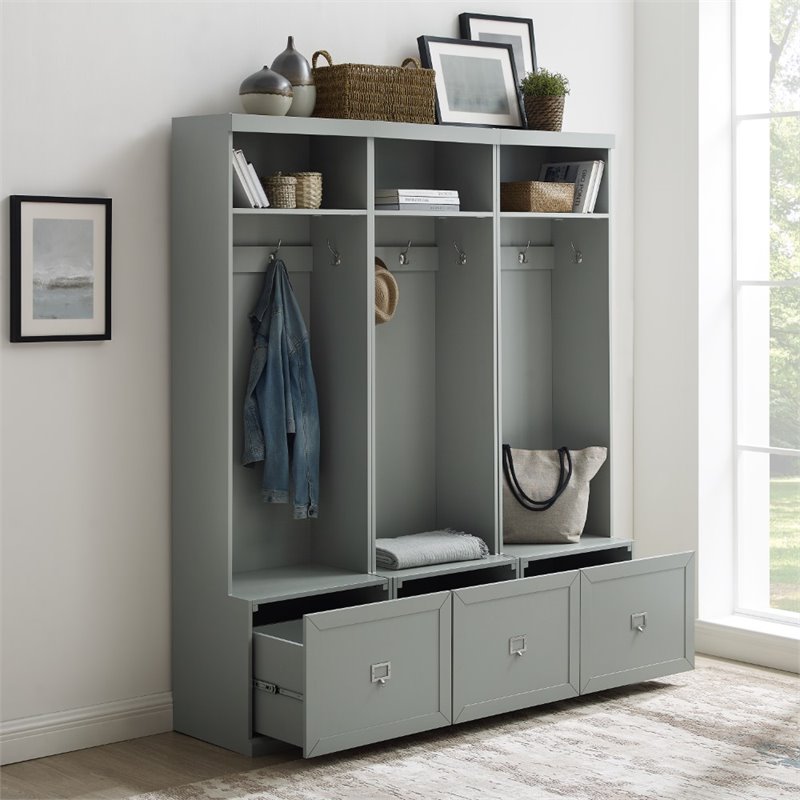 Bowery Hill 3-Drawer Wood Hall Tree Entryway in Distressed Gray (Set of 3)