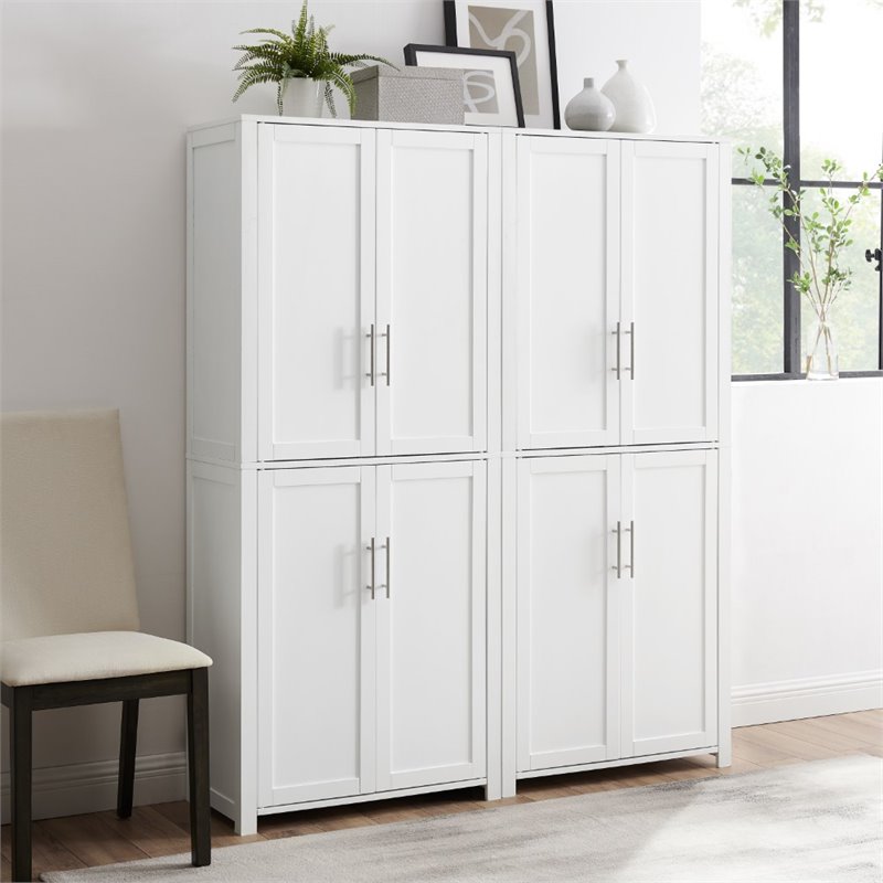 Bowery Hill MDF Wood White Pantry Set Rectangular 67