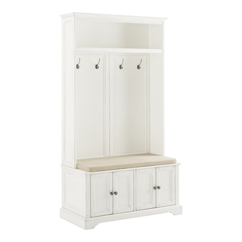 Bowery Hill Traditional Wood Hall Tree in Distressed White/Oatmeal