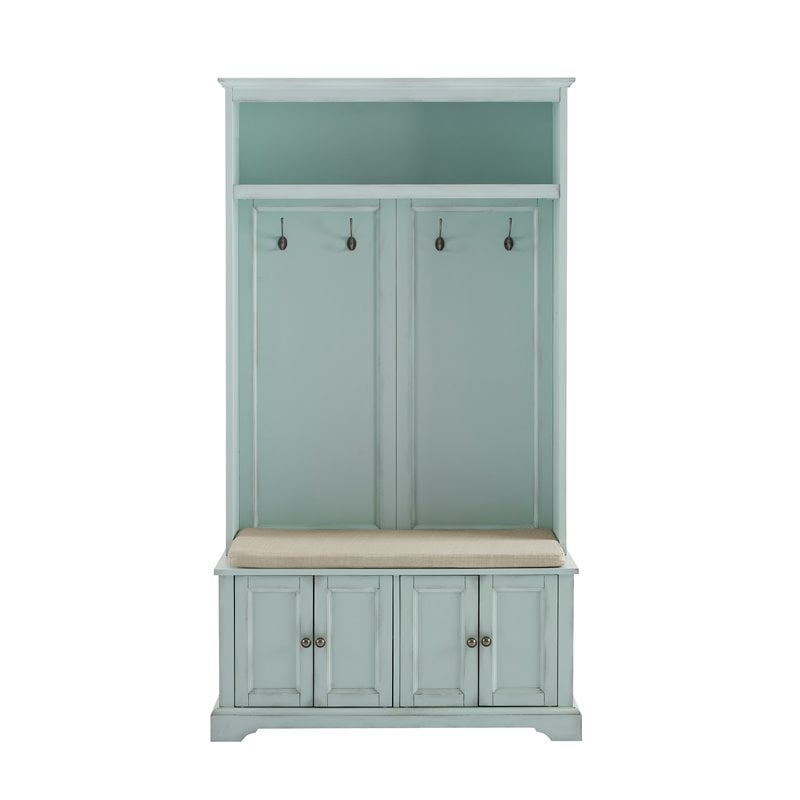 Bowery Hill Traditional Wood Hall Tree in Seafoam Blue/Oatmeal
