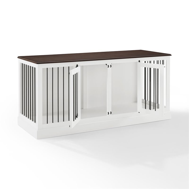 Bowery Hill Medium Traditional Wood Credenza Pet Crate in White/Dark Brown