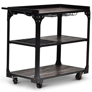 Bowery Hill Solid Basswood Antique Tobacco Brown Bar Cart Rectangular Stemware Storage 36&quot H x 40&quot W x 20&quot D Unassembled