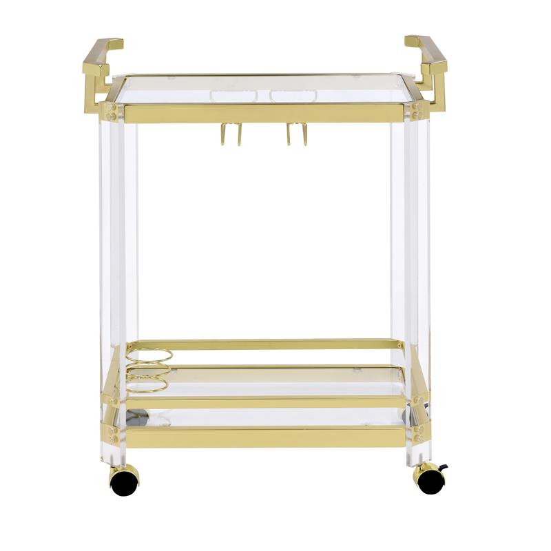 Bowery Hill Acrylic Gold Serving Cart Rectangular Mobile 35
