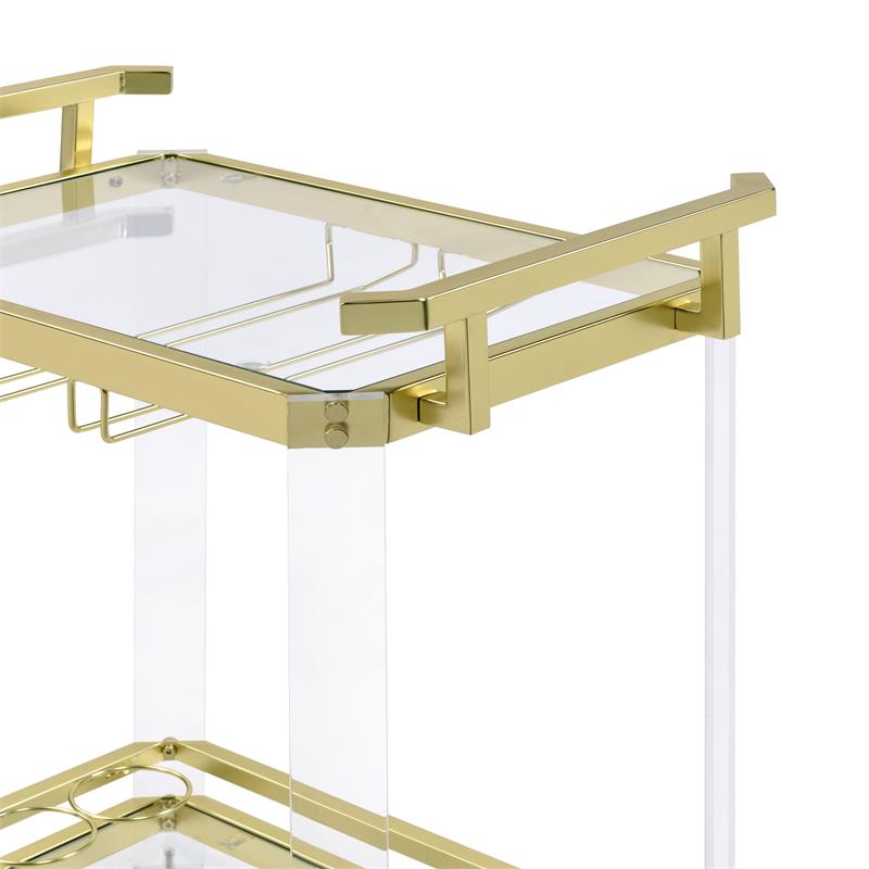 Bowery Hill Acrylic Gold Serving Cart Rectangular Mobile 35
