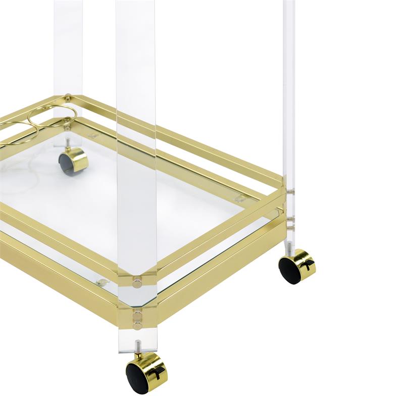 Bowery Hill Acrylic Gold Serving Cart Rectangular Mobile 35