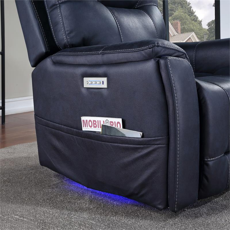 Bowery Hill Transitional Faux Leather Power Media Recliner in Blue