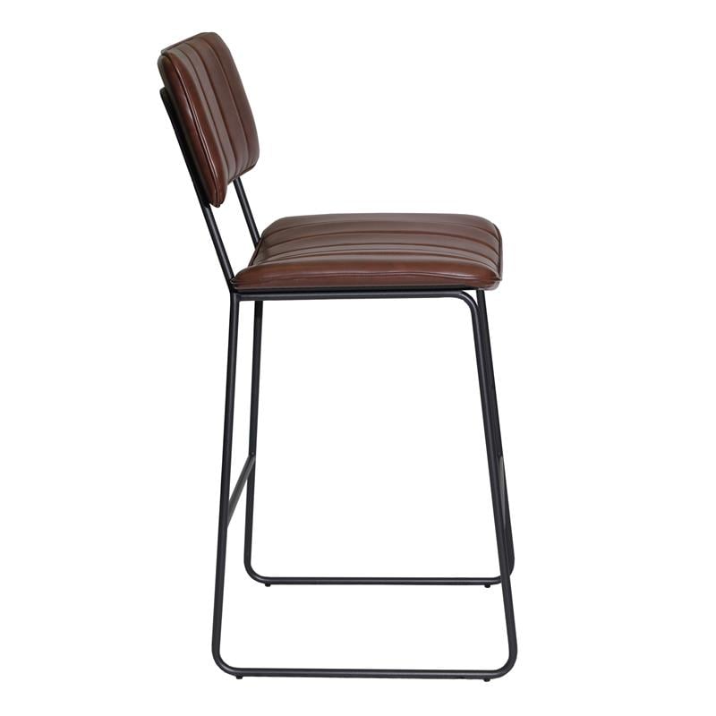 Bowery Hill Mid-Century Metal & Faux Leather Commercial Grade Bar Stool in Brown
