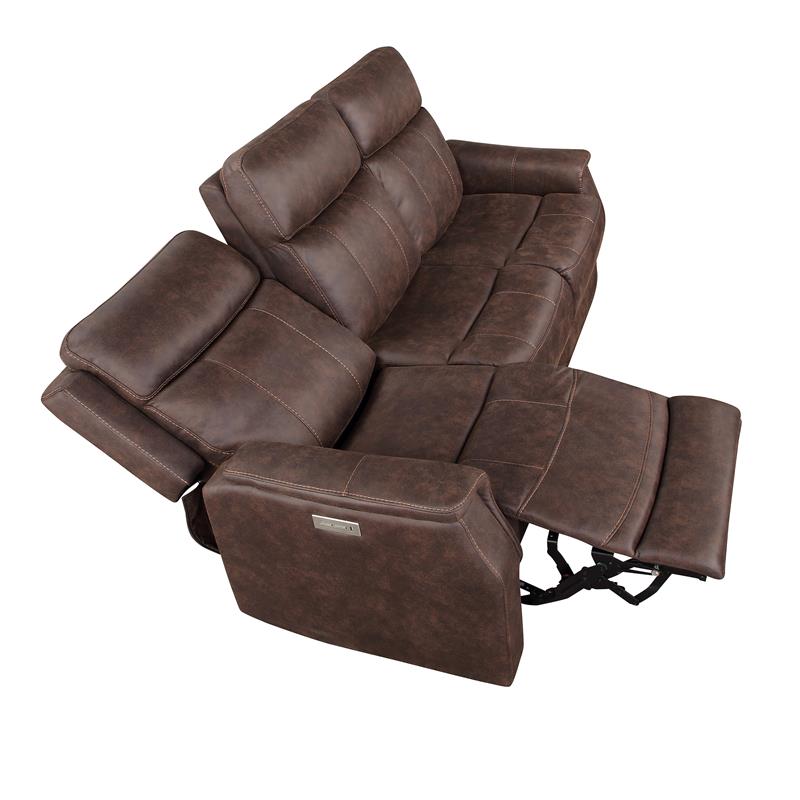Bowery Hill Contemporary Faux Leather Dual Power Reclining Sofa in Mahogany