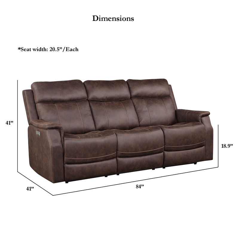 Bowery Hill Contemporary Faux Leather Dual Power Reclining Sofa in Mahogany