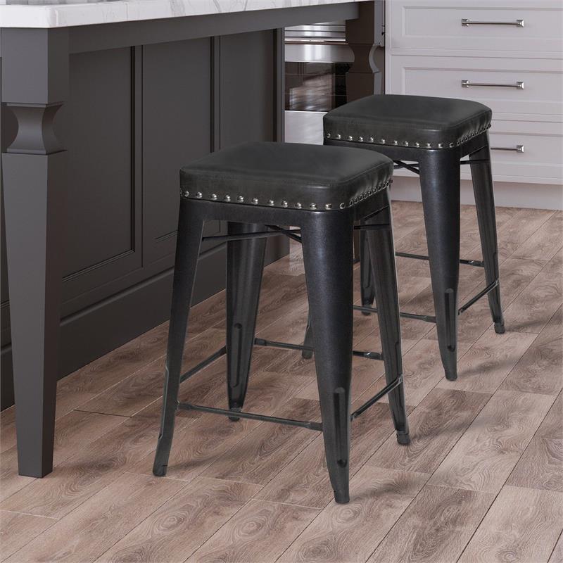 Bowery Hill Assembled Transitional Metal and Faux Leather Counter Stool in Gray