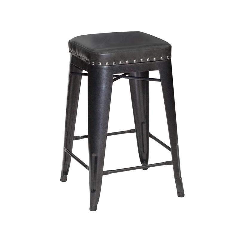 Bowery Hill Assembled Transitional Metal and Faux Leather Counter Stool in Gray