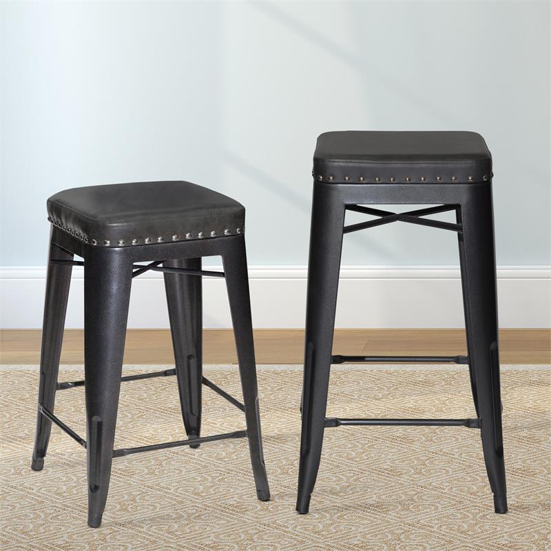 Bowery Hill Assembled Transitional Metal and Faux Leather Counter Stool in Gray