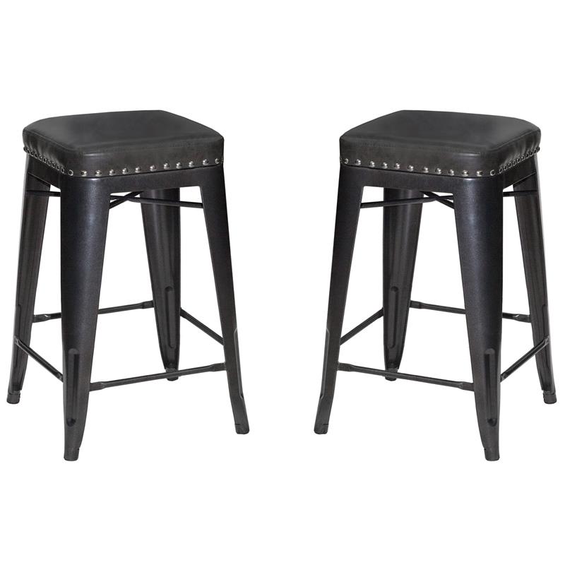 Bowery Hill Assembled Transitional Metal and Faux Leather Counter Stool in Gray