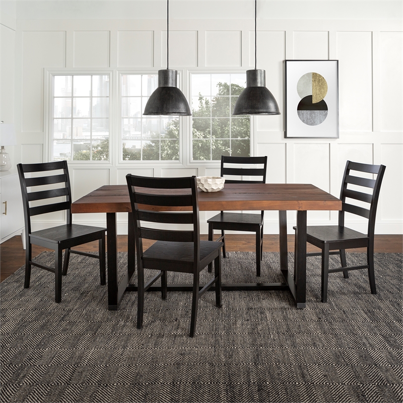 Bowery Hill 5-Piece Wood Farmhouse Dining Set in Mahogany and Black