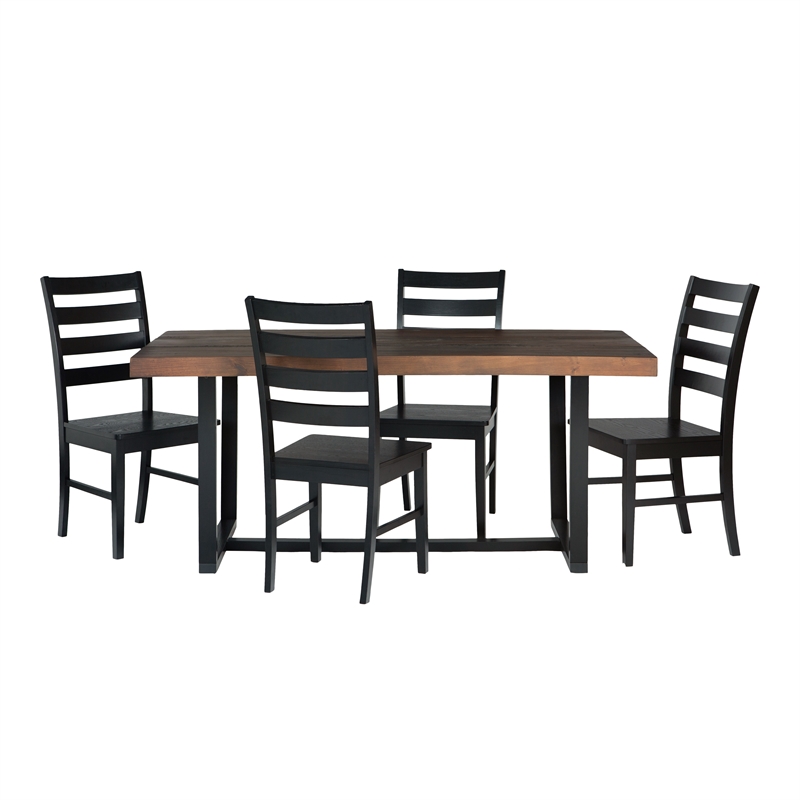 Bowery Hill 5-Piece Wood Farmhouse Dining Set in Mahogany and Black