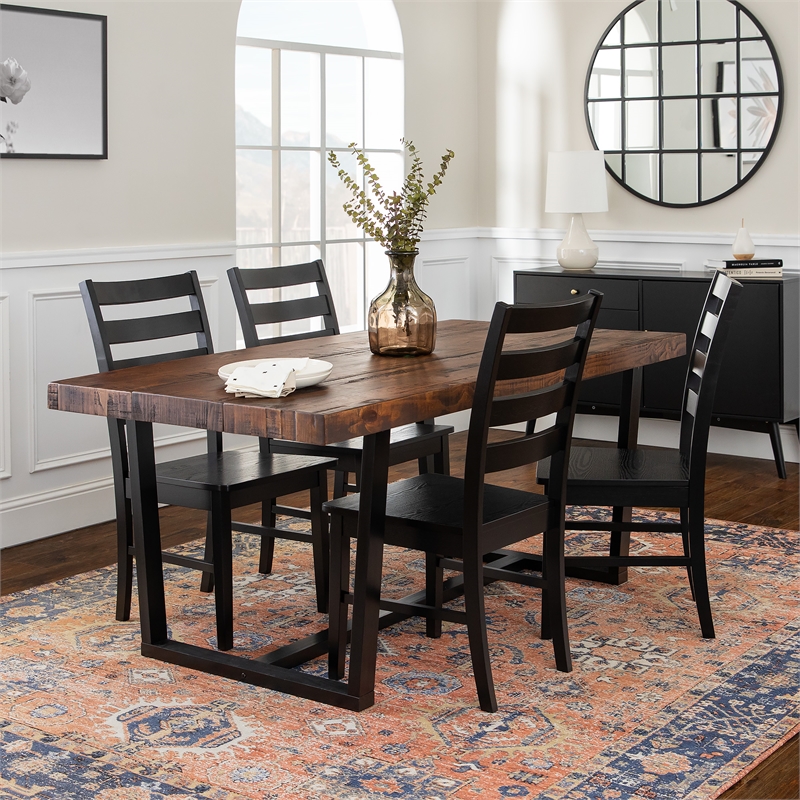 Bowery Hill 5-Piece Wood Farmhouse Dining Set in Mahogany and Black