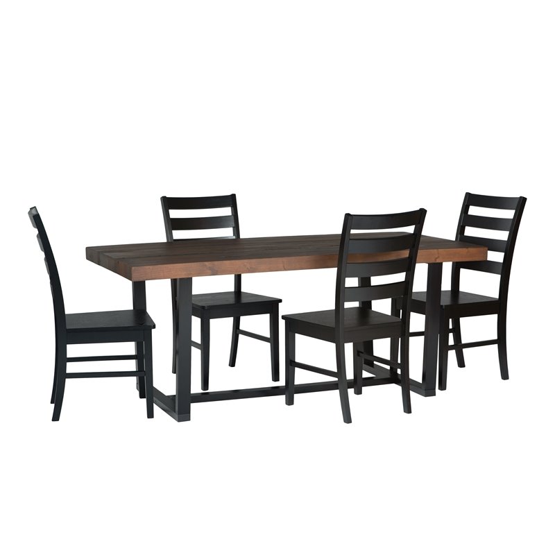 Bowery Hill 5-Piece Wood Farmhouse Dining Set in Mahogany and Black