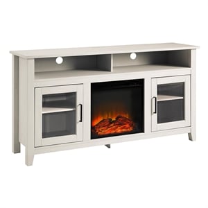 Bowery Hill Farmhouse Glass Door Fireplace TV Stand for TVs up to 65&quot in White