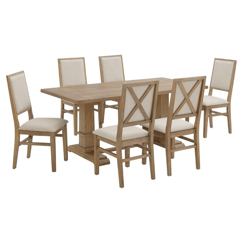 Bowery Hill 7-Piece Farmhouse Wood Dining Set in Rustic Brown