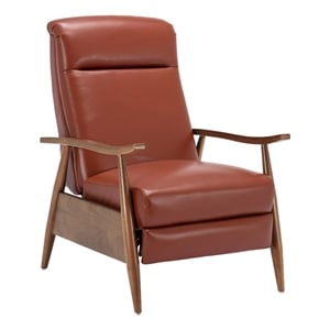 Bowery Hill Top Grain Leather Caramel Recliner Rectangular Cushioned Headrest 42.5&quotH x 30&quotW x 34&quotD Unassembled