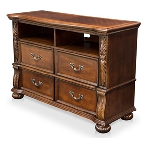 Bowery Hill Solid Wood Brown Cherry Media Chest Rectangular Cable Management 35&quotH x 50&quotW x 19&quotD