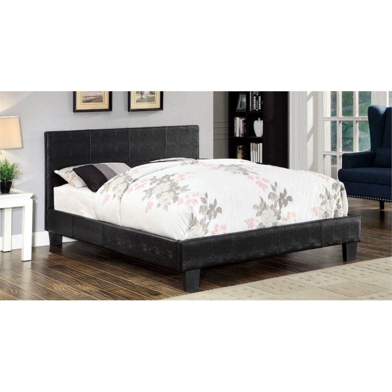 Bowery Hill Contemporary Faux Leather Queen Platform Bed in Black Finish