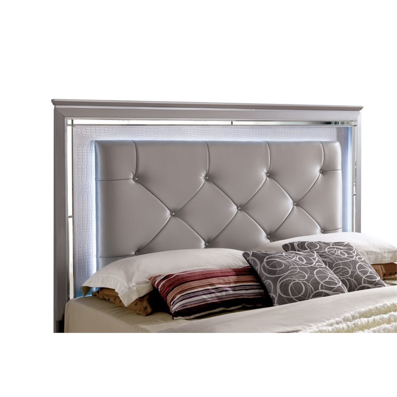 Bowery Hill Solid Wood Silver California King Panel Bed LED Lighting 65
