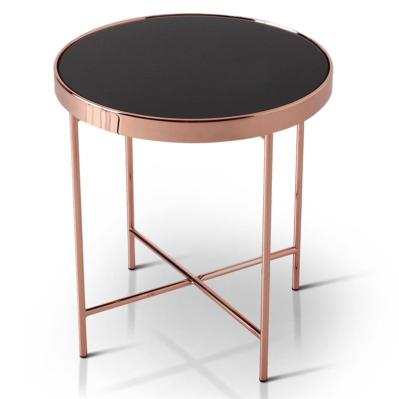 Bowery Hill Modern styled Glass Top End Table in Rose Gold Finish