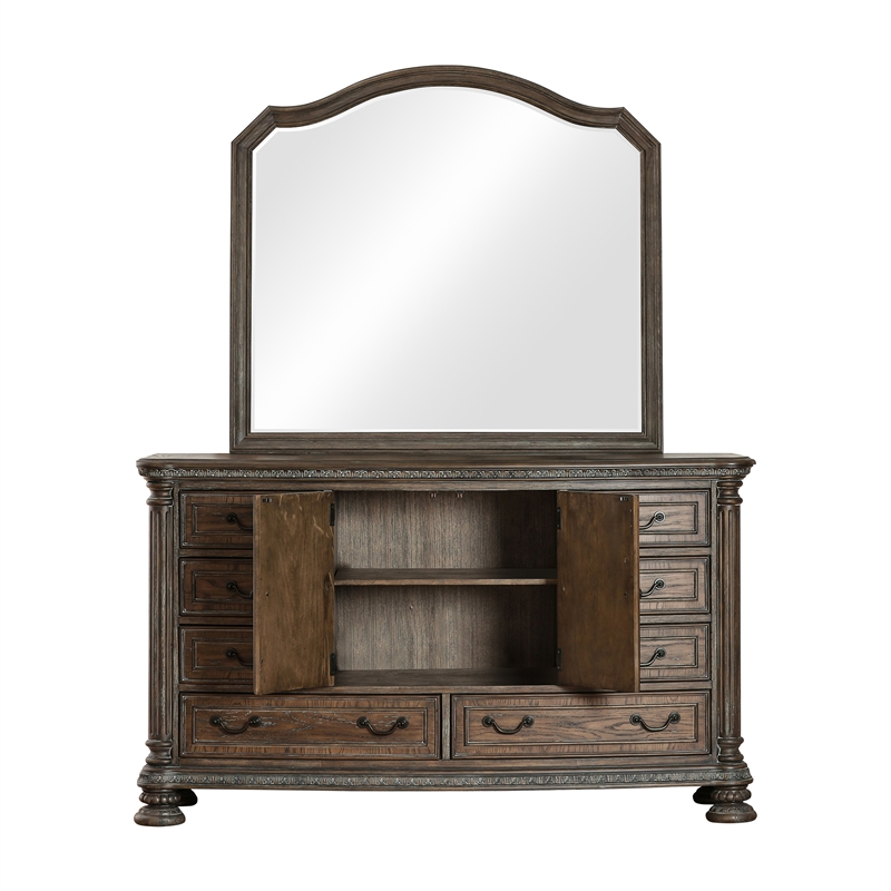 Bowery Hill 2-Piece 8-Drawer Traditional Wood Dresser and Mirror in Natural
