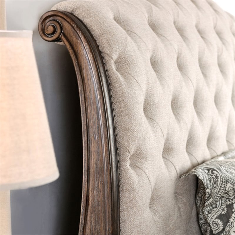 Bowery Hill Transitional Wood Panel King Bed in Rustic Natural Tone