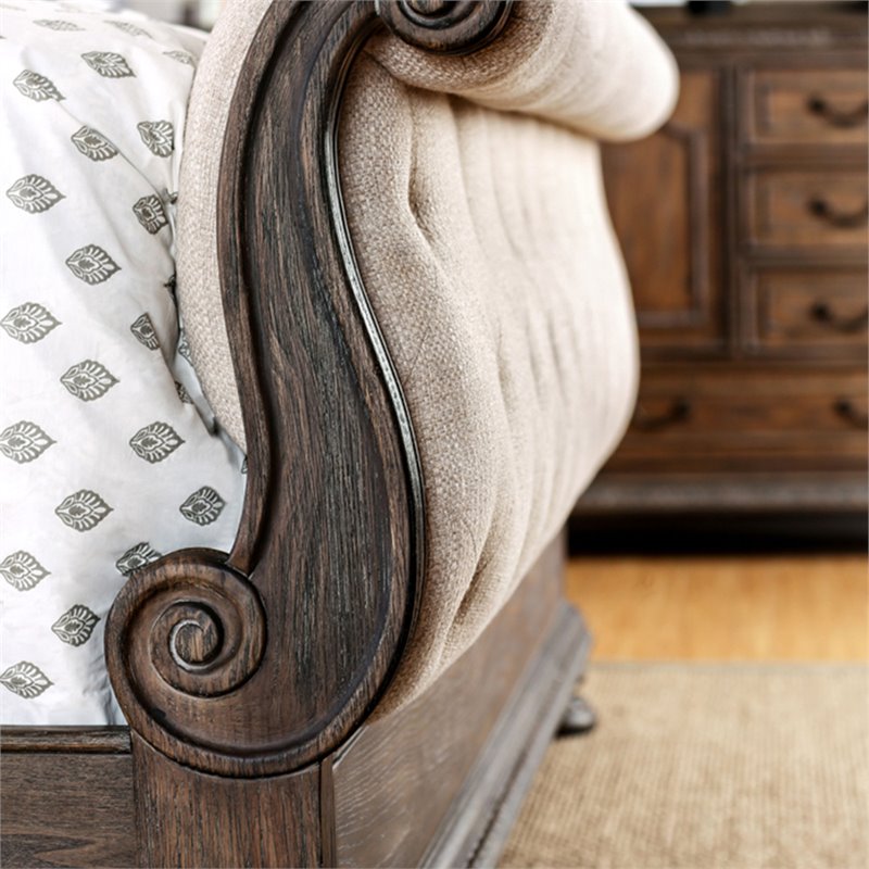 Bowery Hill Transitional Wood Panel King Bed in Rustic Natural Tone