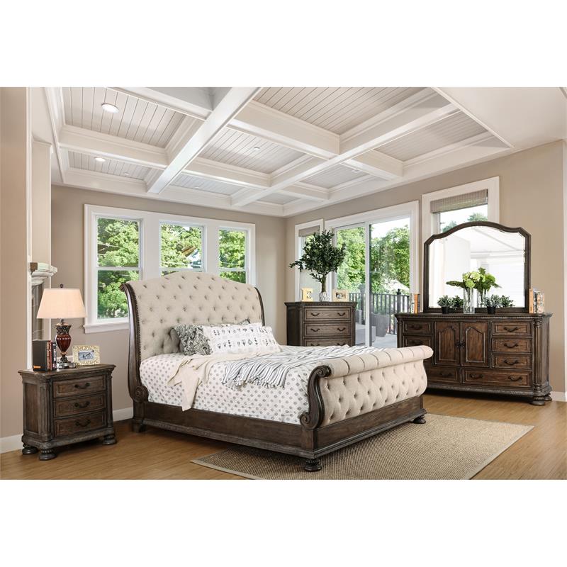 Bowery Hill Transitional Wood Panel King Bed in Rustic Natural Tone