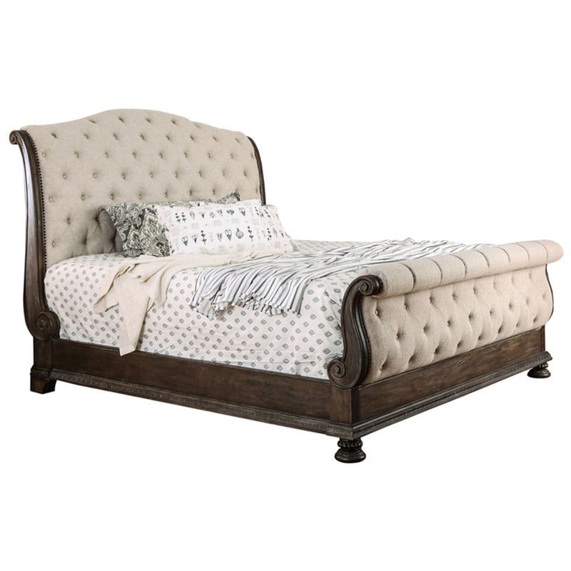 Bowery Hill Transitional Wood Panel King Bed in Rustic Natural Tone